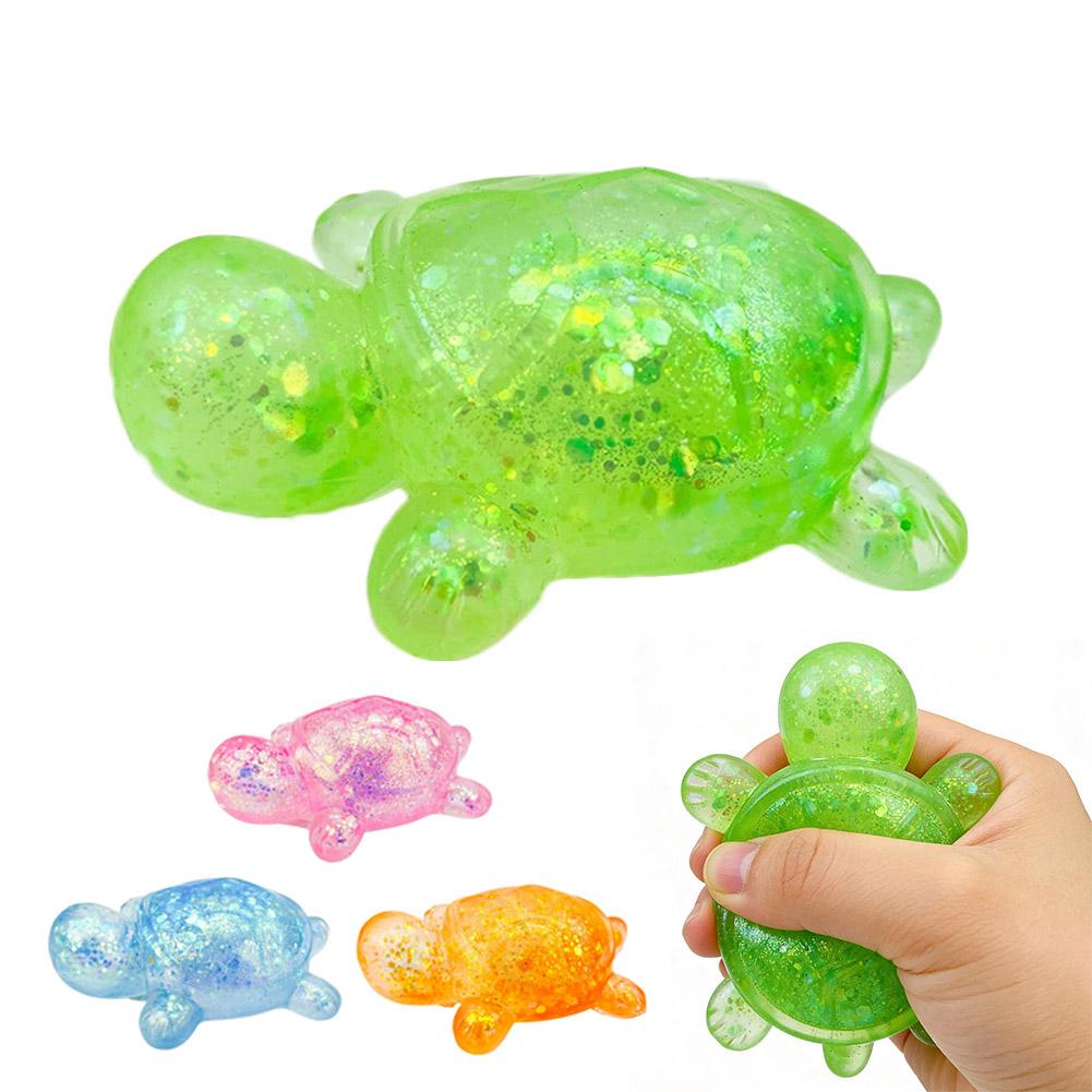 Mini Turtle Fidget Toy TPR Soft Glitter Squeeze Ball Animal Splat Venting Toy Slow Rebound Stress Reliever For Home Office