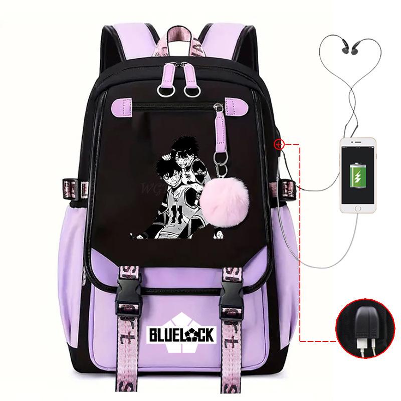 Blaues Gefängnis Anime Schultasche College Stil Große Kapazität Mittelschüler USB Rucksack
