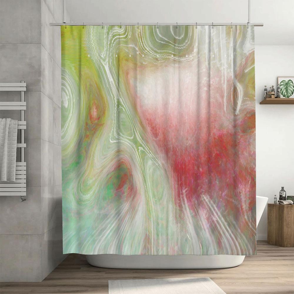 Abstract Watercolor Print Shower Curtain Green, Red White Swirl Pattern Modern Bathroom Decor Buy on