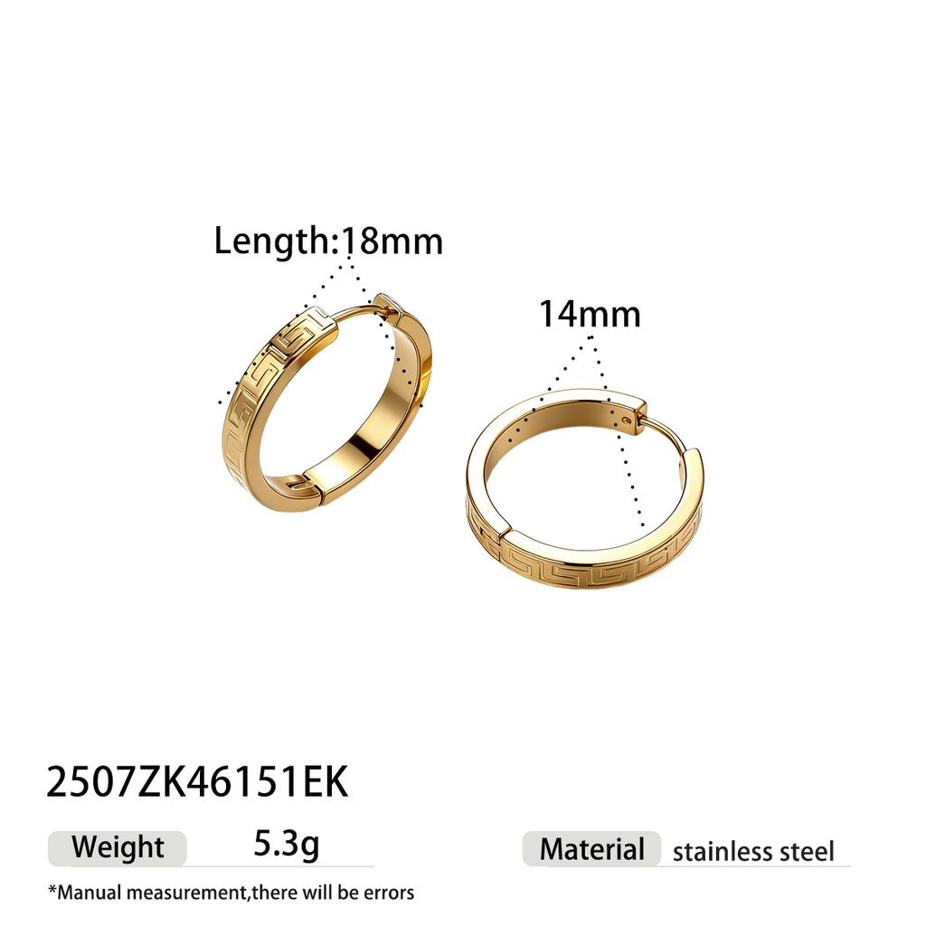 18K Gold Plated Greek Key Hoop Earrings-Tarnish-Free Hypoallergenic Meander Pattern Ear Studs for Girls Stainless Steel