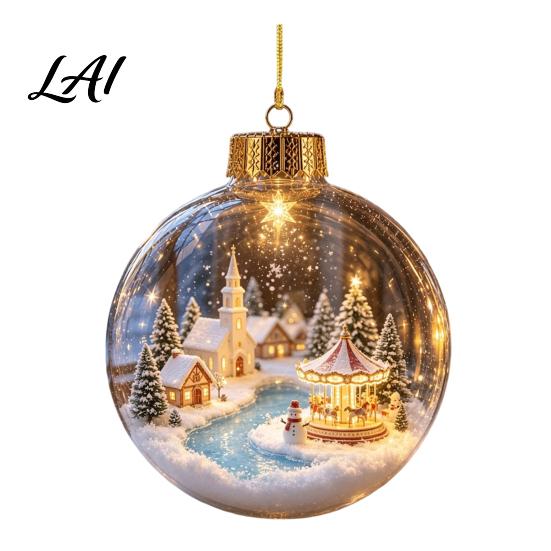 Luminous Holiday Tree Decorations Light Up Christmas Ball Ornaments Glowing Scene Xmas Hanging Decoration Clear Coordinated Layout Ornaments Acrylic