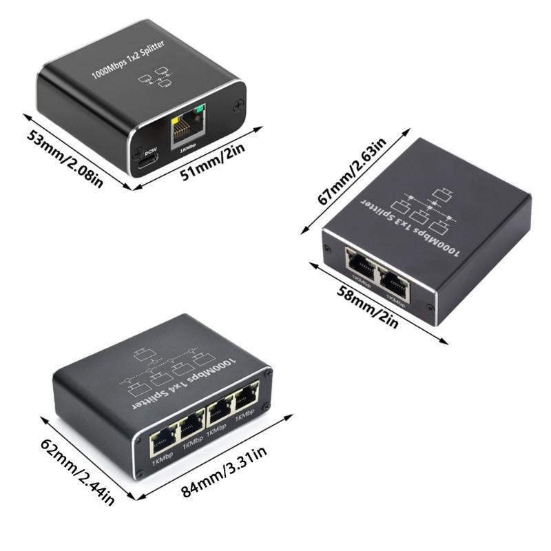 LAN Splitter 1 to 2 3 4 1000 Mbps Ethernet Splitter with Type C Power Cable Gigabit Switches for Computer, Hub, Routers