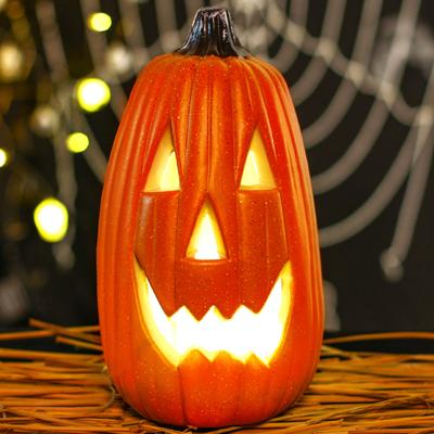Lanterna de abóbora de Halloween, estátua de abóbora de plástico operada por bateria, lâmpada de abóbora iluminada, decoração de mesa para casa de Halloween