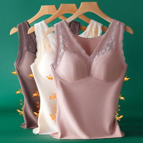 Zimní dámská zateplená vesta s hrudními vycpávkami Bezešvá krajka Rychlý teplotní zámek Výstřih do V Slim Fit Elastická vnitřní nošení Bez rukávů Spodní část tílka