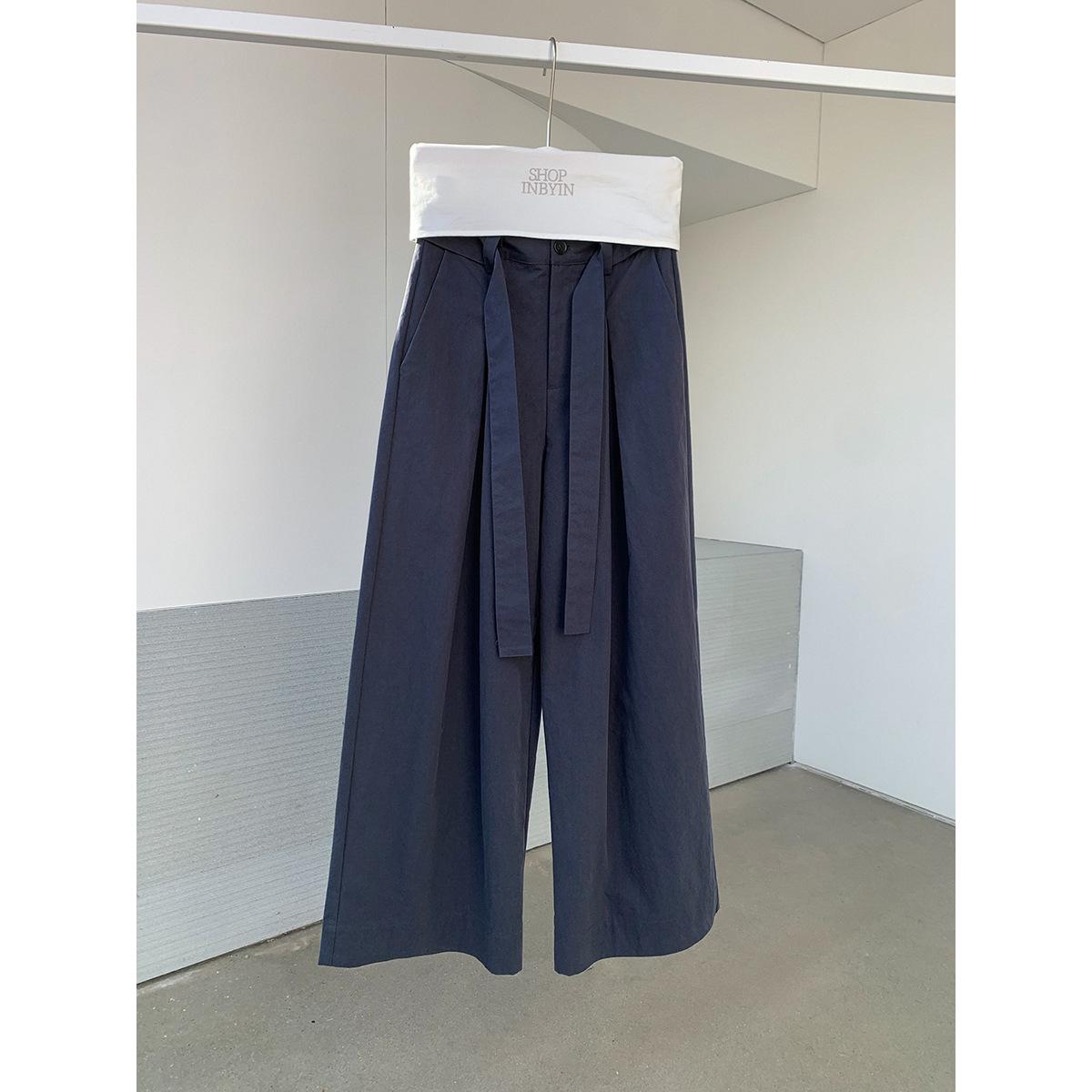 

Yi En Ou Women s High Waist Wide-Leg Pleated Pants - Spring Casual Slimming Style Small темно-синий