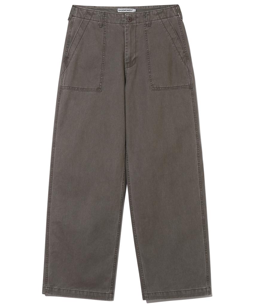 BASEMOMENT Washed Fatigue Work Pants Ash Brown