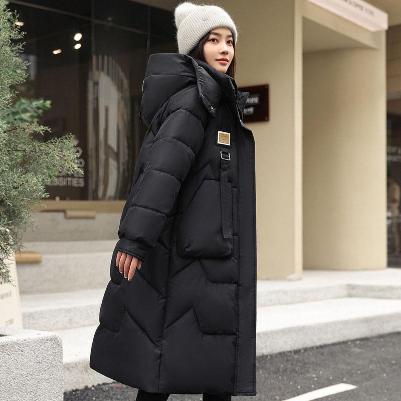 Women's Plus Size Winter Padded Thickened Casual Down Jacket Solid Colour Long Zipper Warm Outerwear