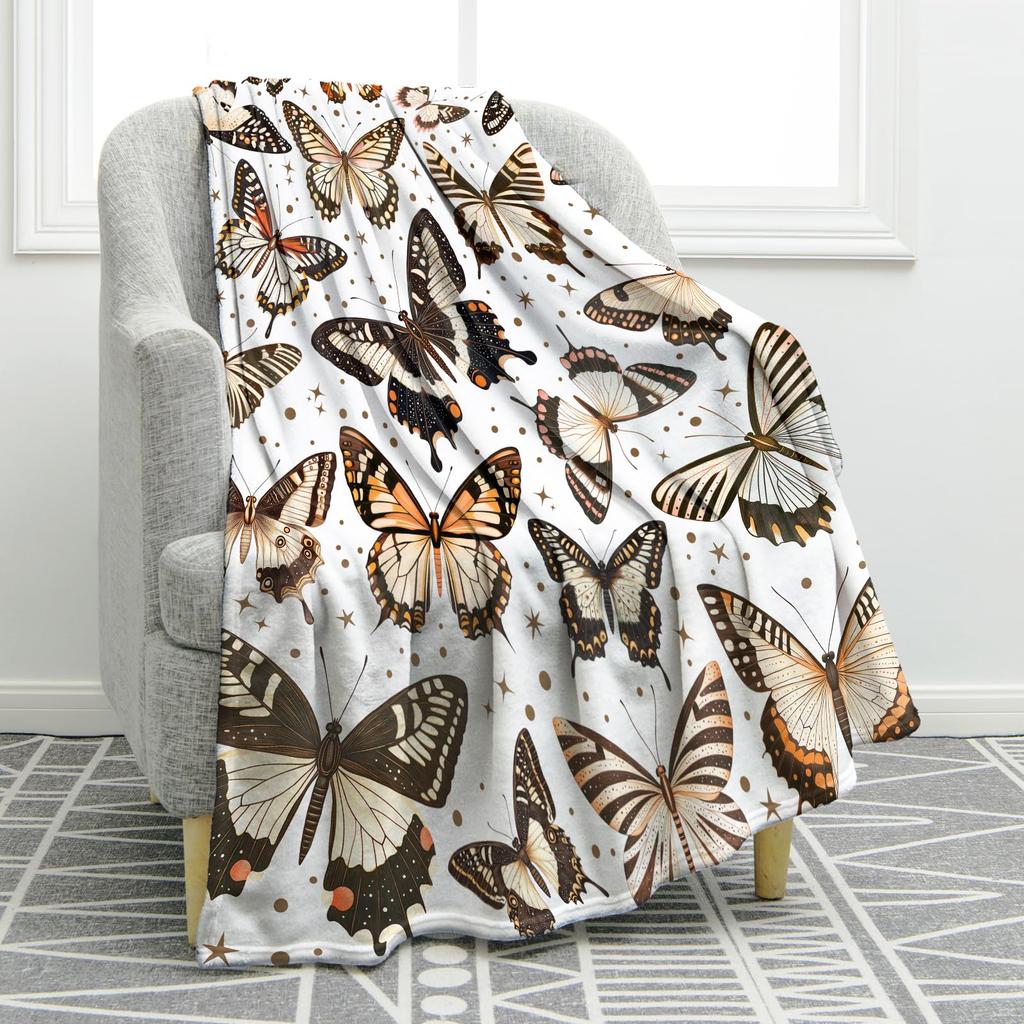 Super Soft Funny Butterfly Throw Blanket Cozy Fleece Fuzzy Plush Flannel Blanket for Travel Camping Living Room Sofa Decor Gift