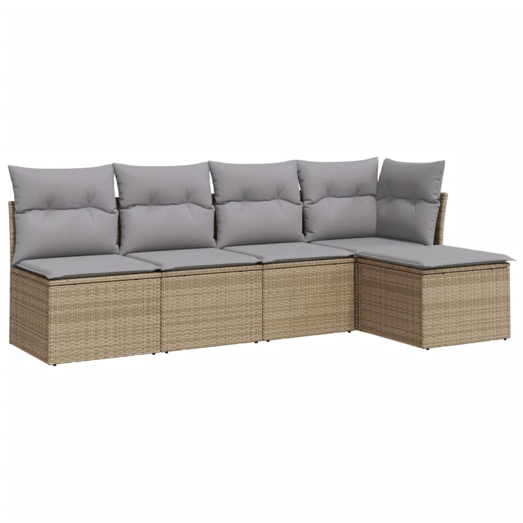 Vidaxl 5-Cz. Garden Furniture Set With Cushions, Beige, Poly Rattan