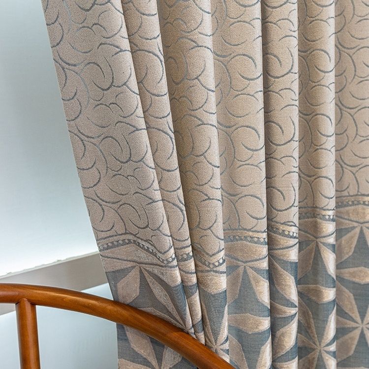 Jacquard Leaf Designer Gray Polyester Fiber Window Screen Floor Window Screen Curtain for Kitchen Bedroom Home Decor
