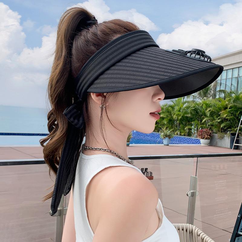 

Шляпа с вентилятором Летний новый стиль для женской шляпы от солнца Шляпа с большими полями Шляпа с открытым верхом Показывающая маленькую взрослую шляпу от солнца