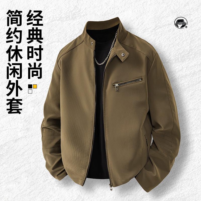 25 autumn and winter new men's leather jacket slim handsome locomotive clothing stand-up collar retro loose jacket