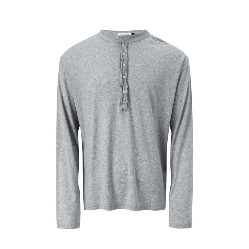 Kisko Simple and High-End Henry Collar Tencel Cleanfit Long-Sleeve T-Shirt for Men and Women, Loose Casual Inner Wear Top