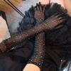 Mode Flash Glitzernde Dünne Elastische Spitze Damen Sexy Glänzendes Netz Lange Handschuhe Tanz Bühnenperformance Party Club Cosplay
