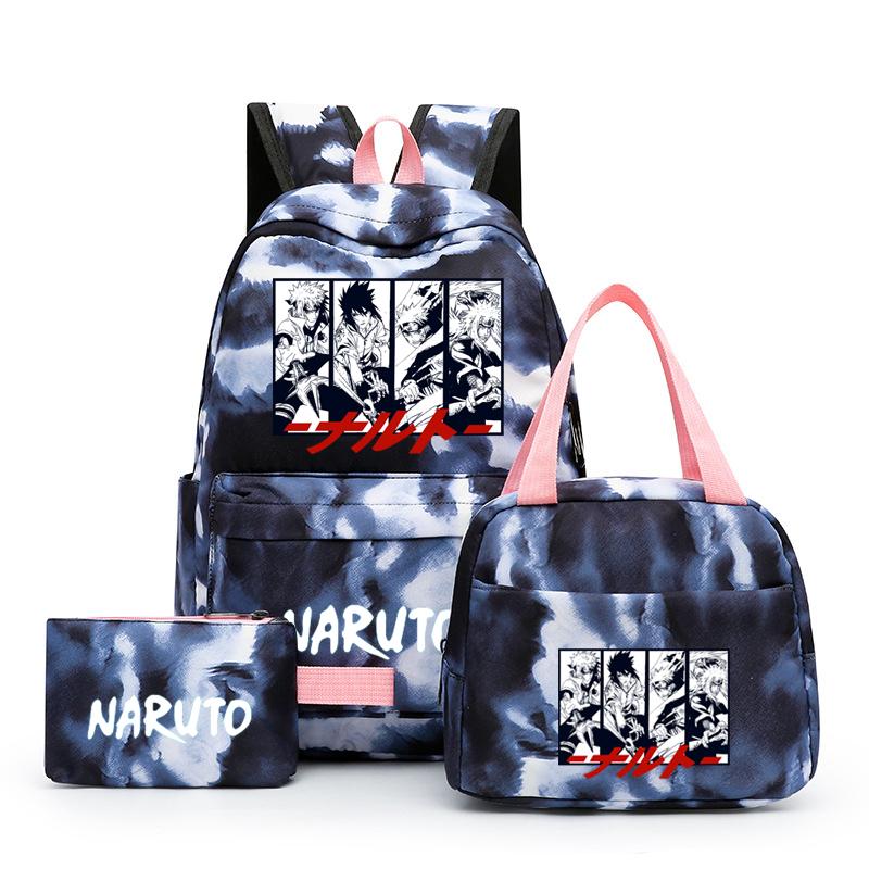 3Pcs/set Anime Naruto Canvas Backpack for Girl with Lunch Bag Pen Case Backpack Student Back To School Backpack Rucksack Mochila