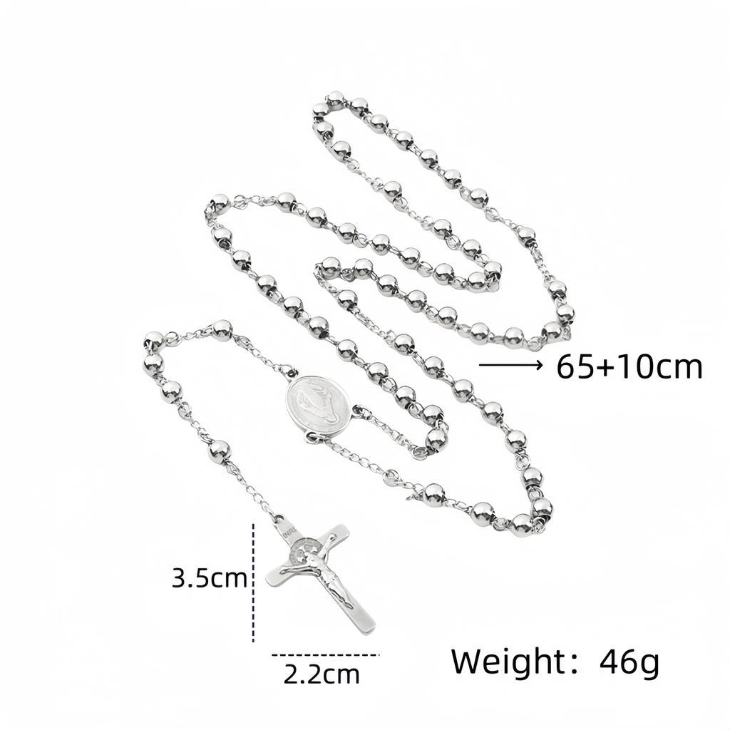 1pcs High Sense of Gold Fashion Stainless Steel Sweater Cross Beads Necklace Retro Pendant Light Luxury Niche Accessories