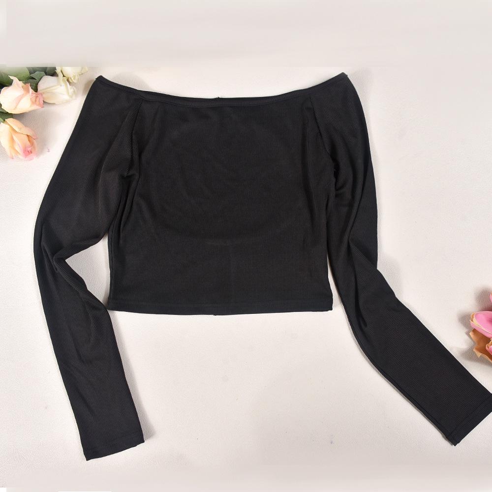 European & American Style Autumn/Winter Sexy One-Shoulder Backless Slim-Fit Long-Sleeve Crop Top for Women
