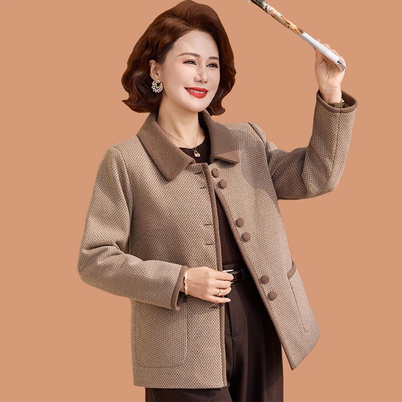 

Fashionable Plaid Lapel Jacket for Middle-aged and Elderly Women - Spring & Autumn 2XL (for 105-120 jin) хакі