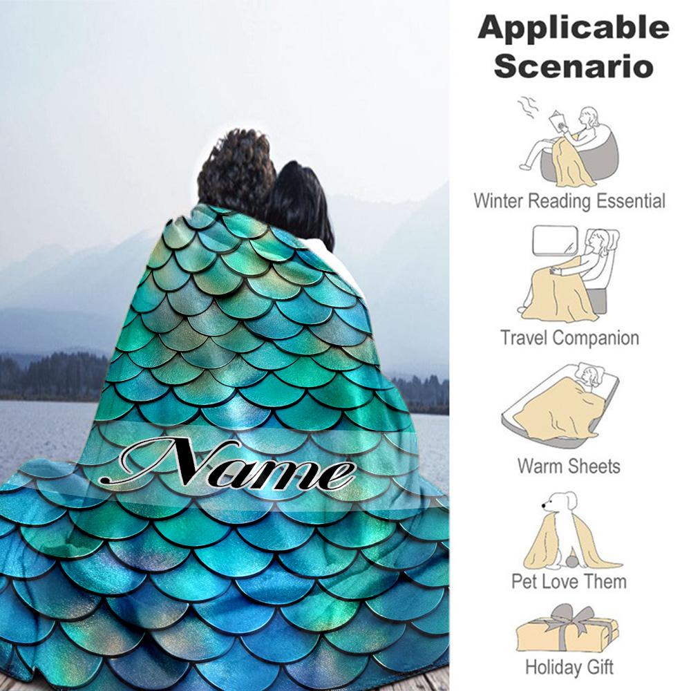 Mermaid Scales Personalized Text Blanket Gift Customizable Blanket Durable Comfort Perfect for Livingroom Bedding Nap Bed Ideal for All Seasons