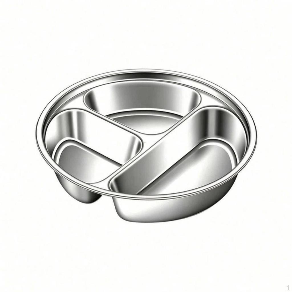 Compartmented Steaming Plate Raised Walls Stainless Steel Tray Shiny Silver Finish Divided