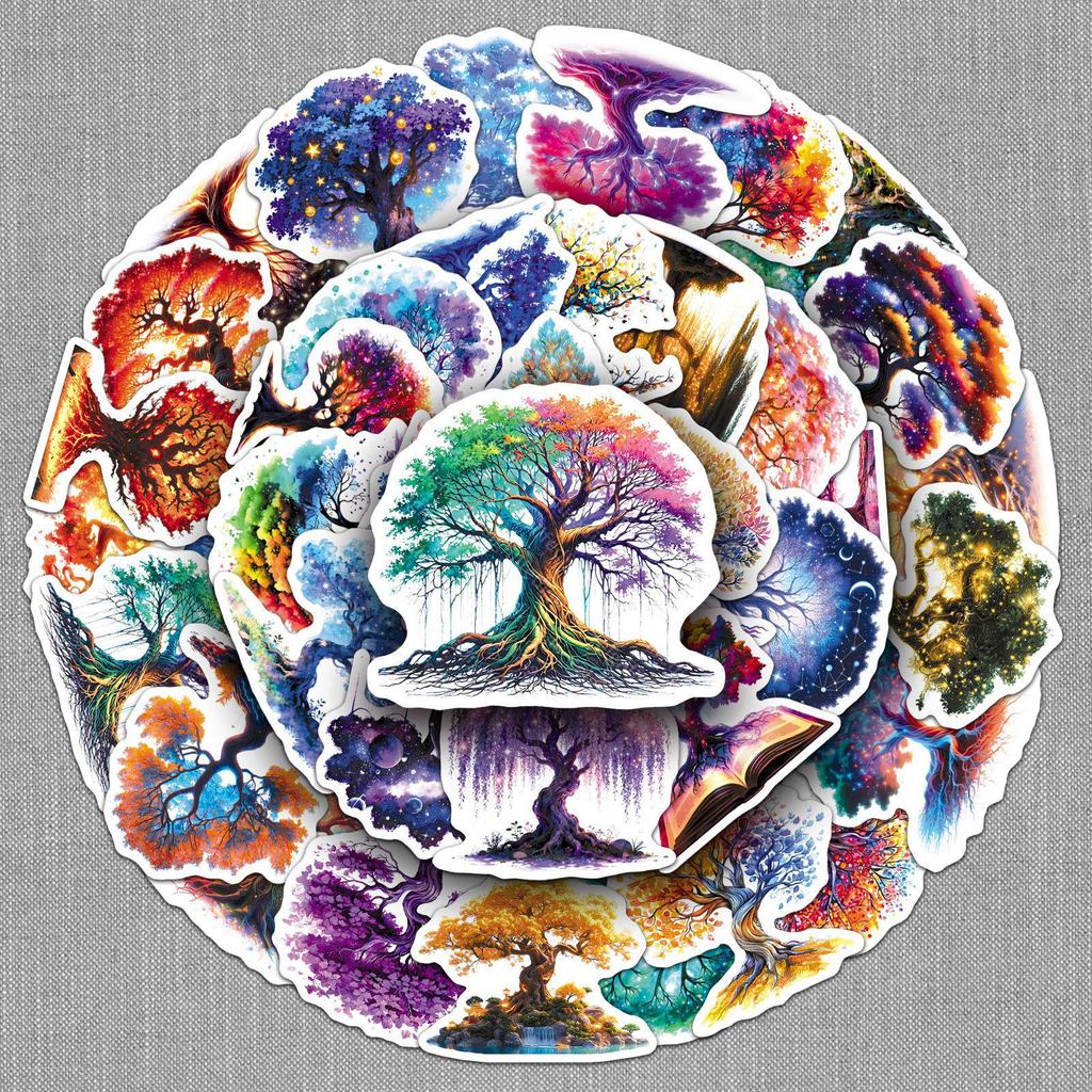 50PCS Luminous Tree of Life Stickers: Dreamy, Colorful, Waterproof Decorations for Girls