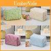 Velvet Corduroy Makeup Bag With Grid Pattern And Zipper For Daily Use