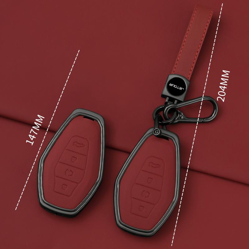 Car Remote Key Fob Case Cover Shell For Chery Jetour X70 X70Plus X70M X90Plus X95Pro Alloy Leather Protector Keychain Accessorie