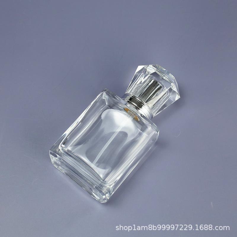 Square Transparent Glass Perfume Bottle - 25ml/50ml Spray & Water Replenishment