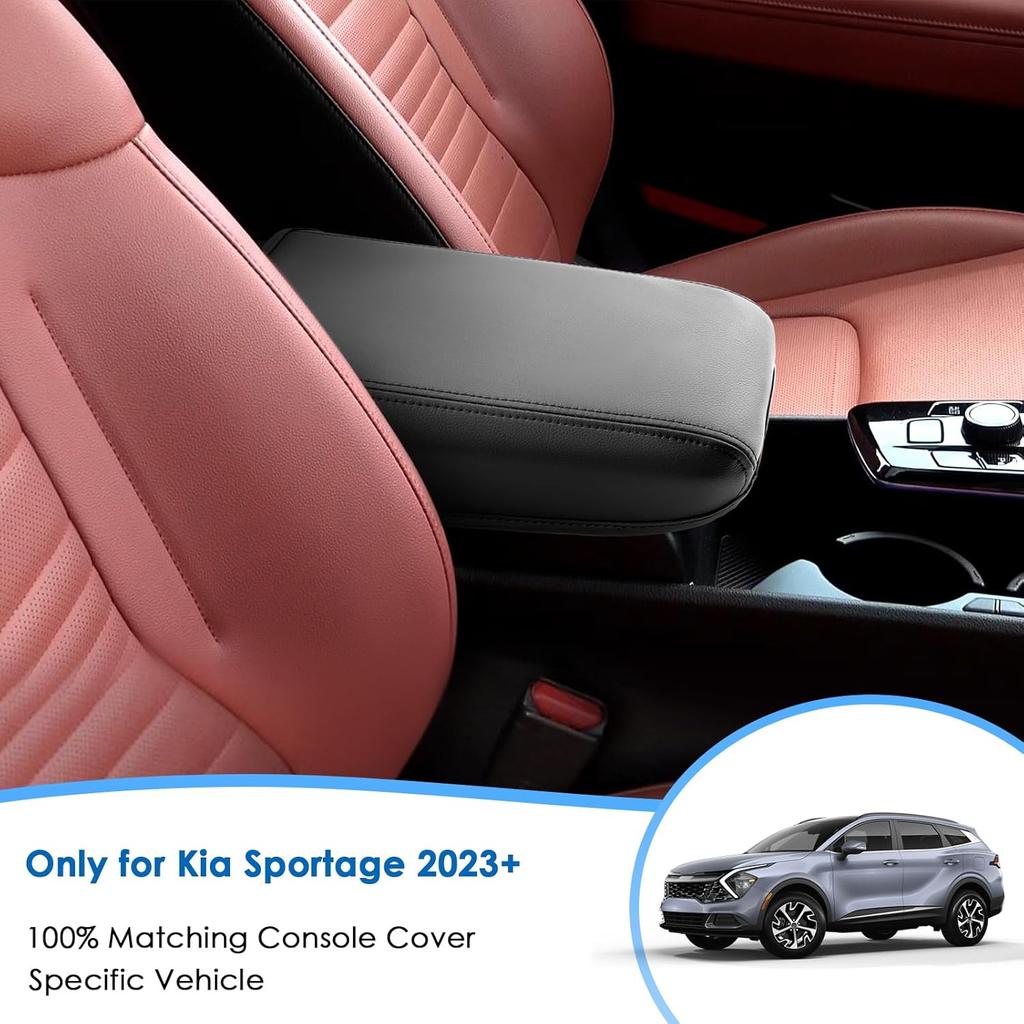 2025 2026 Sportage Center Console Cover for Kia Sportag e (LX/EX/X-Line/SX/SX Prestige/X-Pro/X-Pro Prestige), Waterproof&Comfy Leather Armrest Cover