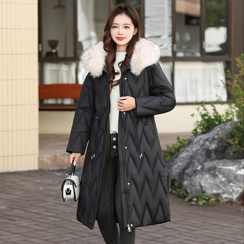 

Женская пуховая одежда средней длины, зимняя, новая модная, свободная, утолщенная, теплая, ветрозащитная куртка с капюшоном M чёрный