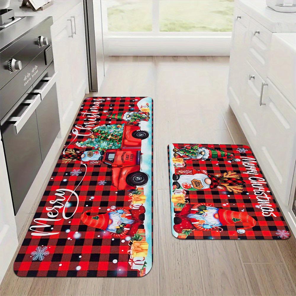 Santa Claus Crystal Velvet Kitchen Floor Mat Set - Quick Dry, Water Absorbent, Wear-Resistant Christmas Decor