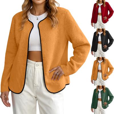 Chaqueta de Forro Polar de Color Sólido de Manga Larga Casual de Moda para Mujer Talla Grande