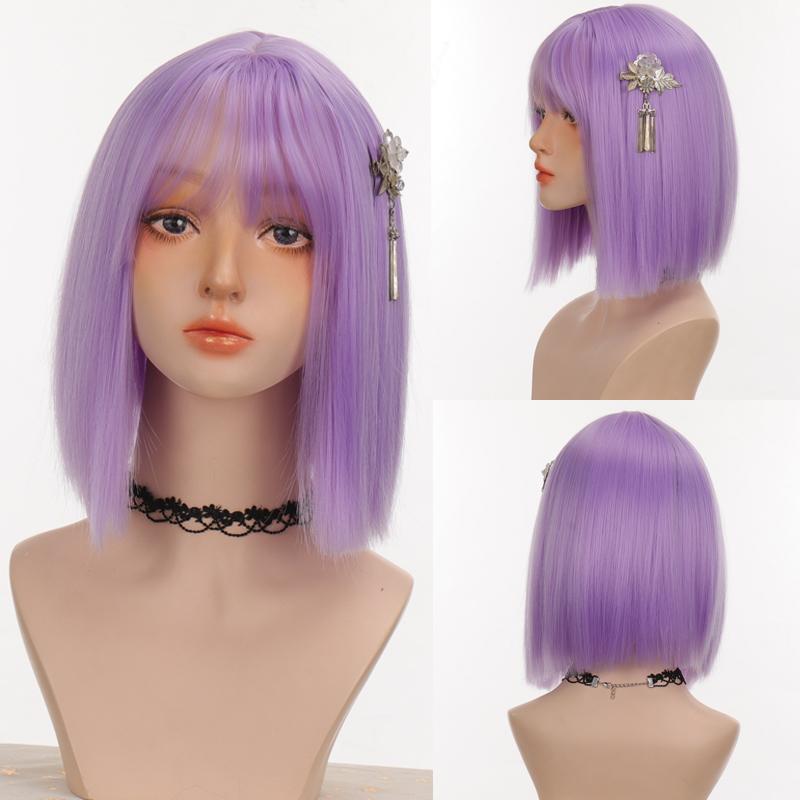 Short Straight Hair Wig Brown BOB Liu Hai Lady Wig High Temperature Resistance