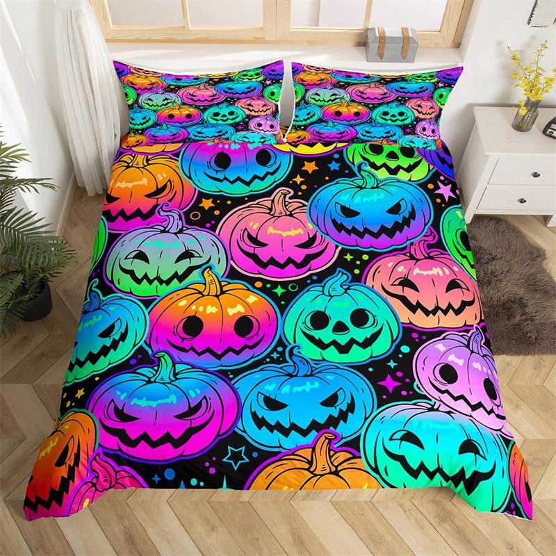 Pumpkin Tree Duvet Cover Happy Halloween Bedding Set Full Microfiber Horror Theme Comforter Cover For Kids Boys Girls Teens Room