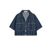 Short Summer Lapel Denim Shirt 1416024 Denim Double Breasted High Waist Casual Culottes 7484062