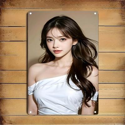 Metal Sign Wall Decor Korean Woman Face Art Poster Durable Flat Panel Home Cafe Easy Mount Gift