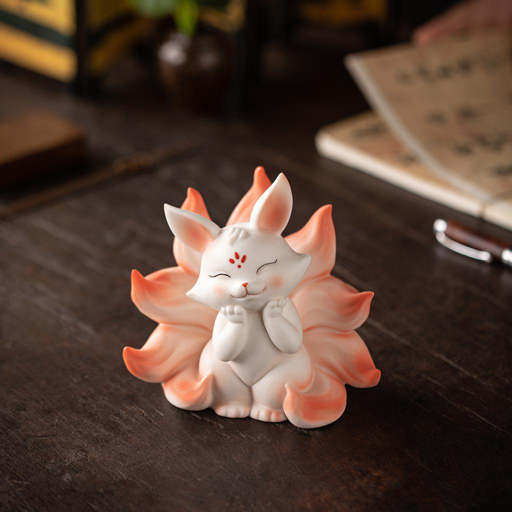 Nine-tailed Fox for Wealth Attraction, Creative and Cute Fox Office and Living Room Desktop, Car Fairy Fox Decorative Items