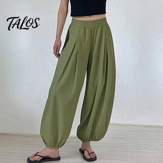 Entspannte Hose Damen Weites Bein Tonnenhose, Lässige High Waist Ballonhosen, Einfarbige Falten Baggy Palazzo Hosen