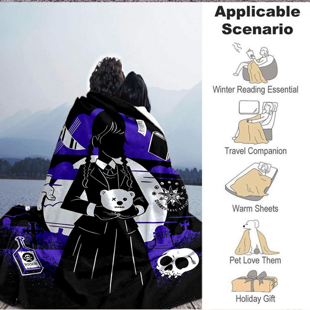 1pc Wednesday Flannel Blanket [Cozy Throw Blanket] For Sofa, Bed, Travel, Camping, Livingroom, Office, Couch, Chair, And Bed