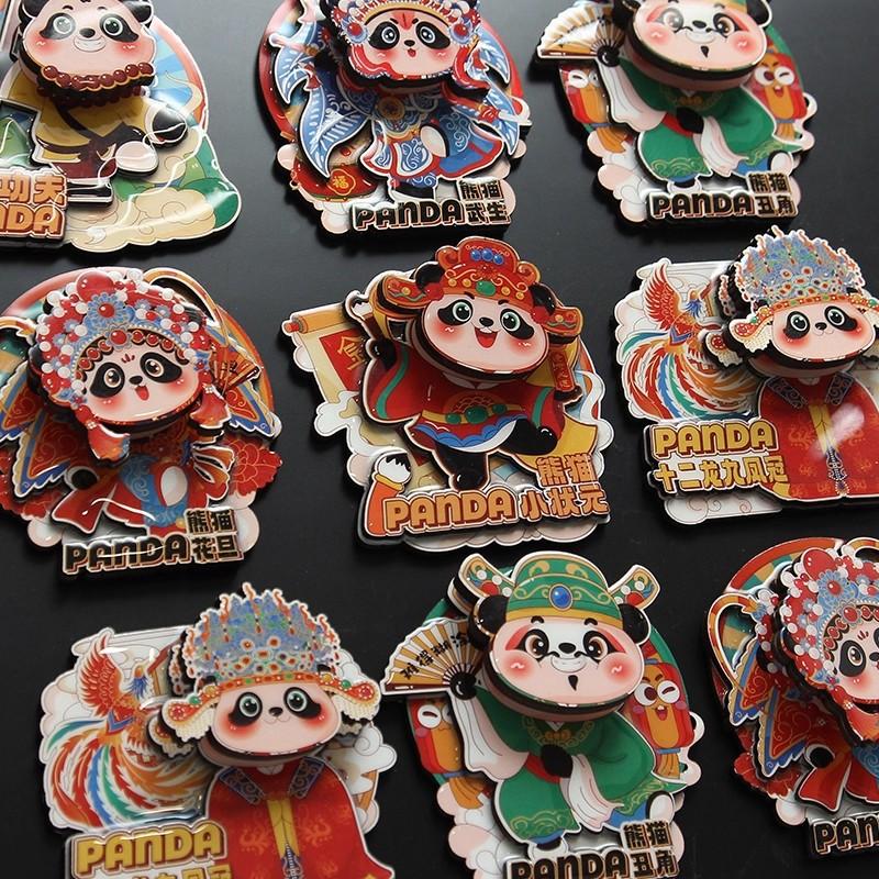 Chinese style Peking Opera Panda refrigerator sticker 3d cartoon Refrigerator Magnet Resin Fridge Magnet for Kitchen Decoration
