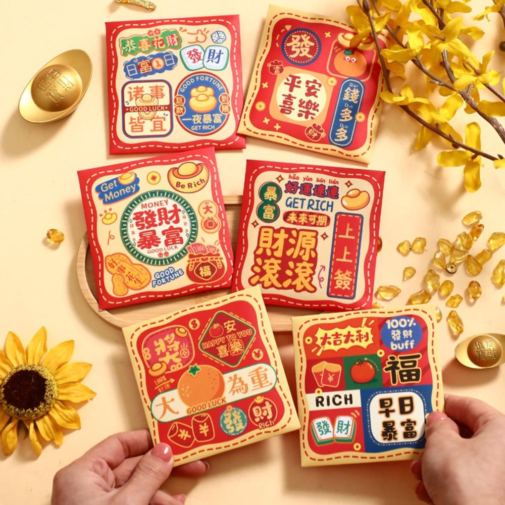 6Pcs Cartoon Chinese Snake Year Red Envelope New Year Money Envelope  Spring Festival