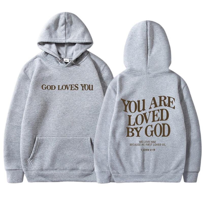 

Autumn And Winter Letter Printed Shoulder Sleeve Sweater Fashion Casual Sports Hooded Fleece Women S Sweater 5XL светло-серый