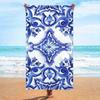 Strandtuch Blau und Weiß Blumendruck Muster Sonnenschutz und Winddicht Geeignet für Schwimmbad Camping Reise Decke