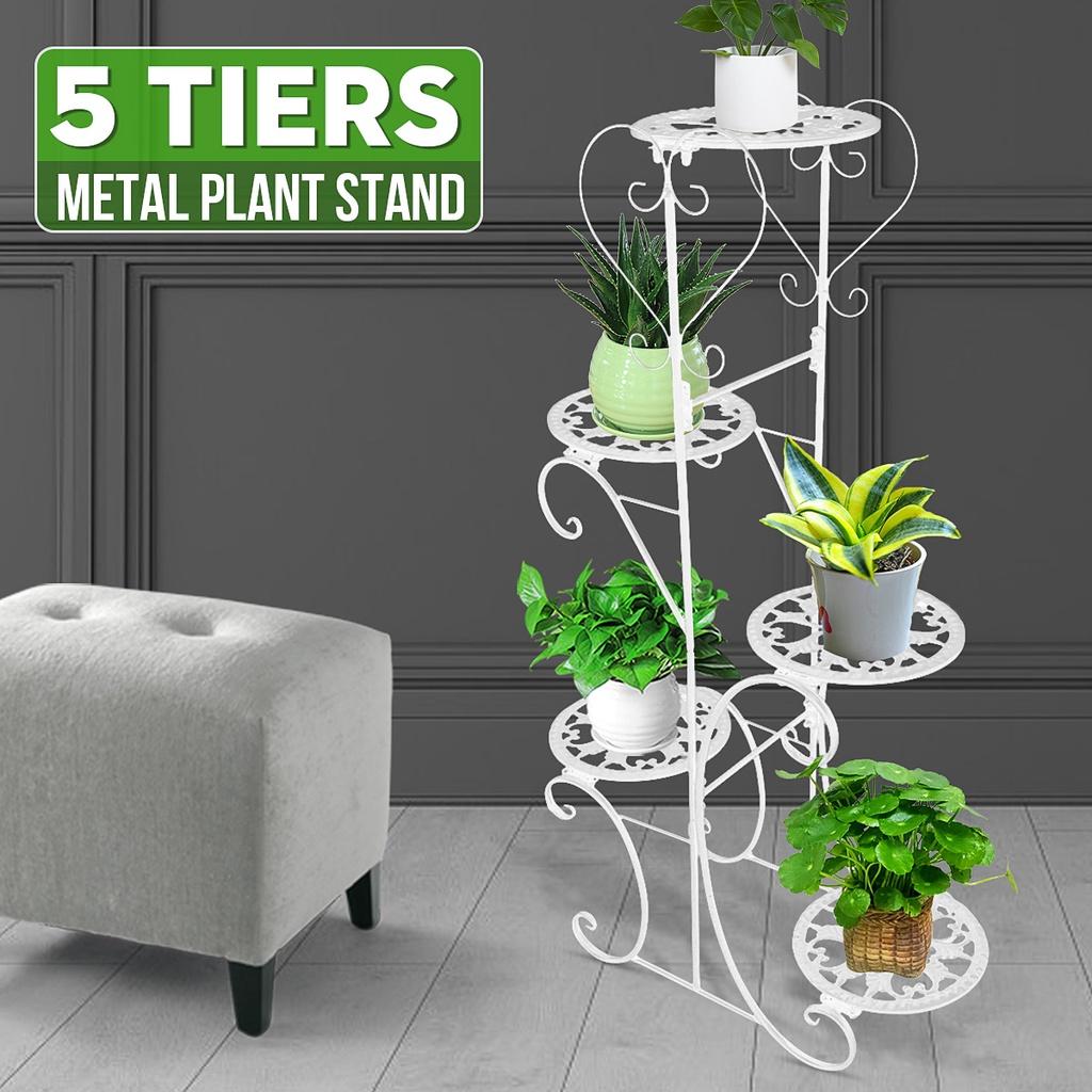 Indoors / Outdoors 5 Spotted Metal Shelves Flower Pot Plant Stand Display Garden Flower Patio Plant Rack Black/ White/ Brown New