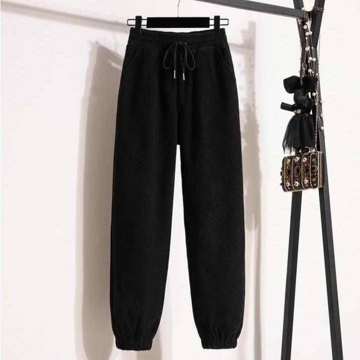 

DIMANAF 2024 Большой размер Длинные брюки Утепленные Женские Эластичные Свободные С высокой талией Однотонные Свободные Повседневные Базовые Брюки Брюки-шаровары 5XL S чёрный