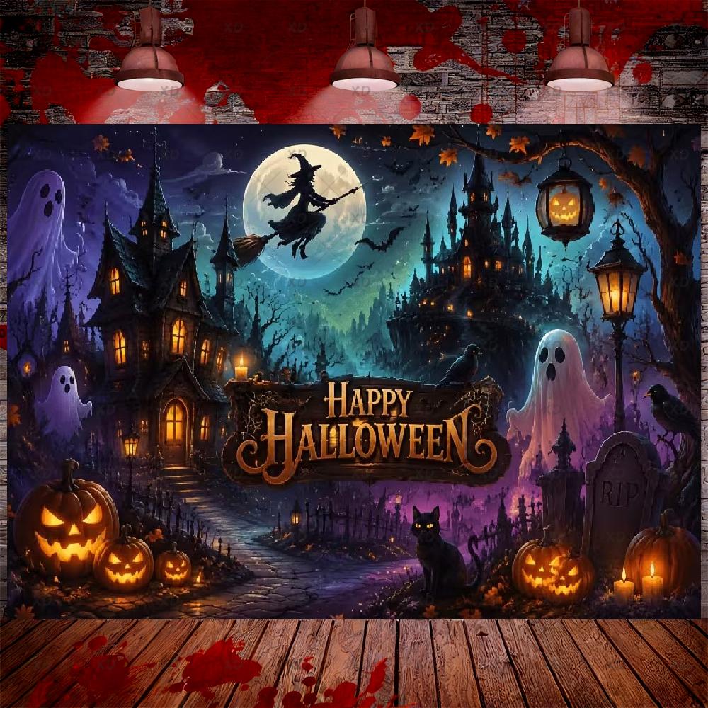 Halloween party decorations: backdrop, evil clown, skull balloon, background decor, scary haunted house, b19