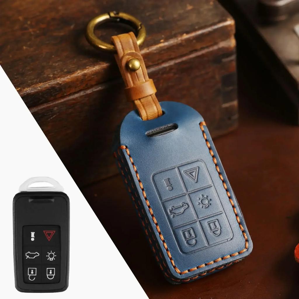 Leather Protector Fob Case for Volvo S60 S80 V60 XC60 XC70 S60L V40 XC90 Keyless Go Remote Car Key Cover Keychain Accessories