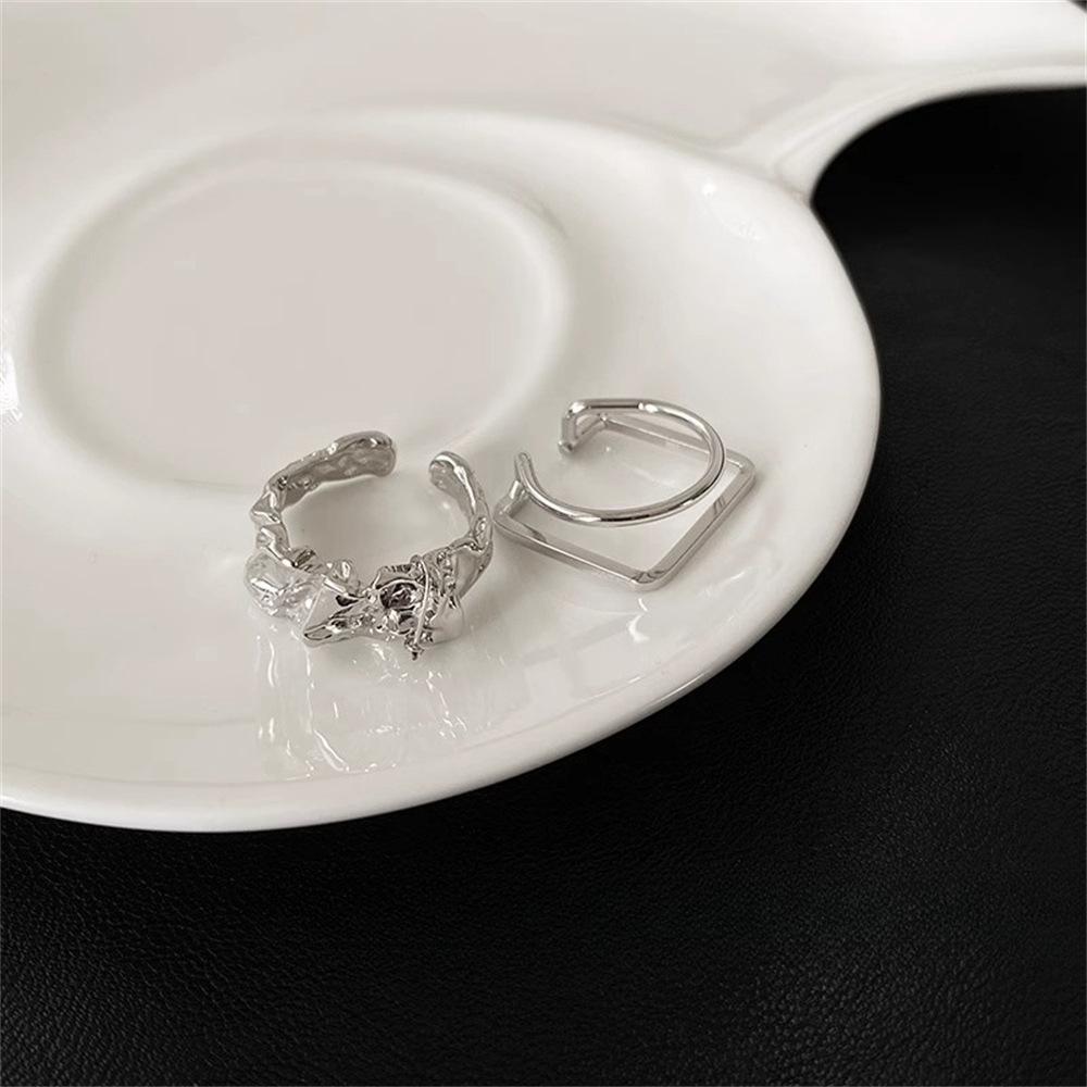 Folded Texture Double Layer Ring Cold Wind Open Finger Ring Adjustable Index Finger Ring