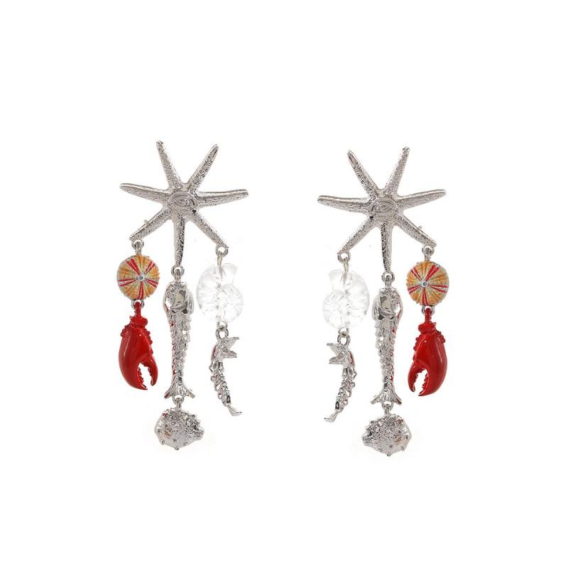 Layered Tassel Crab Starfish Shell Earrings Gold Zinc Alloy Boho Beach Style Statement Earring Women