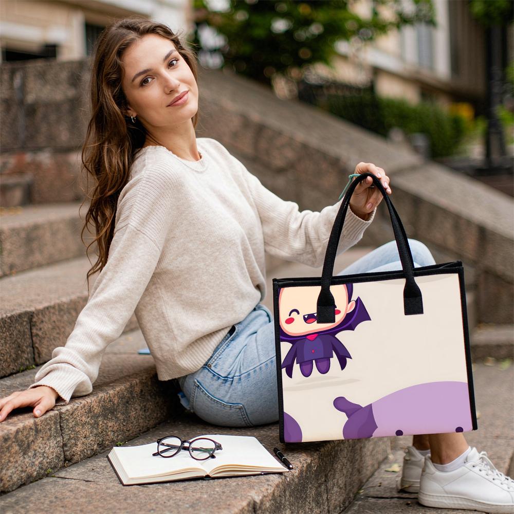 Cute Vampire Print Tote Bag Portable Casual Shopping Handbag for Daily Use